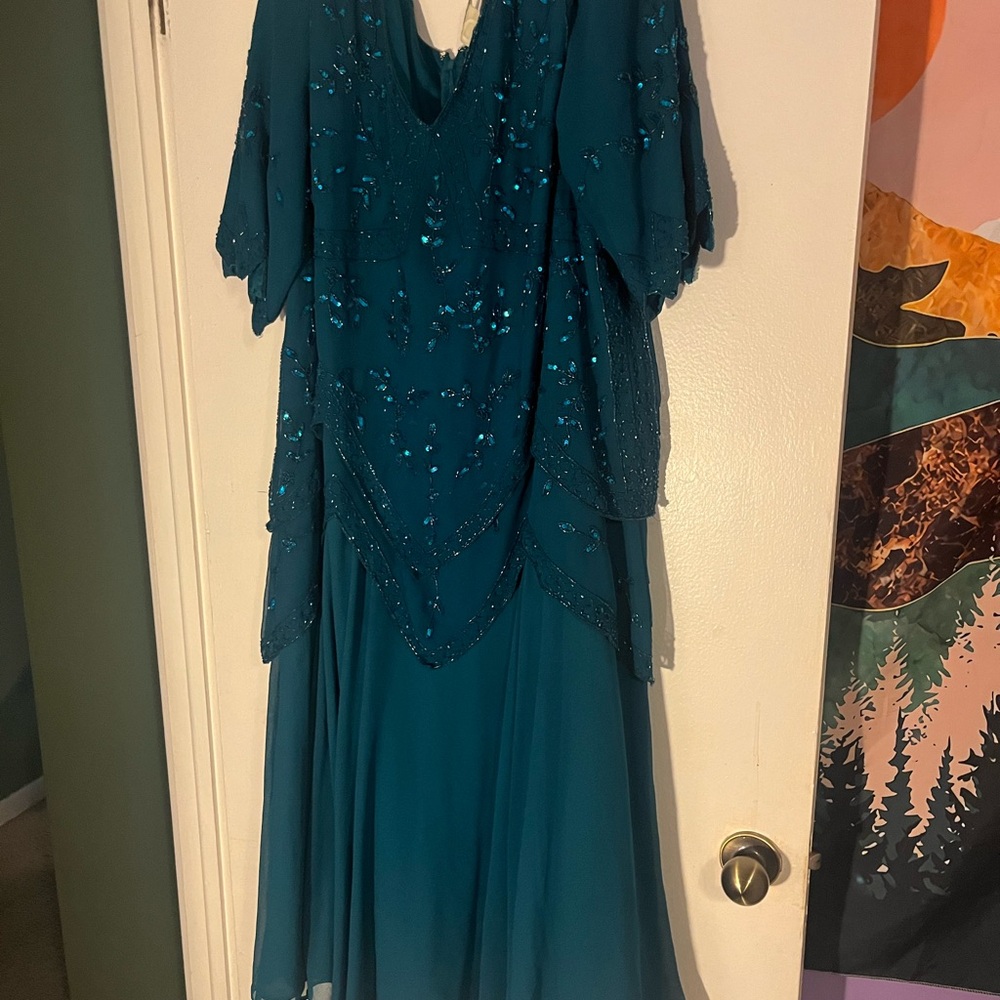 Roaman's Teal Maxi Dress with Sequins